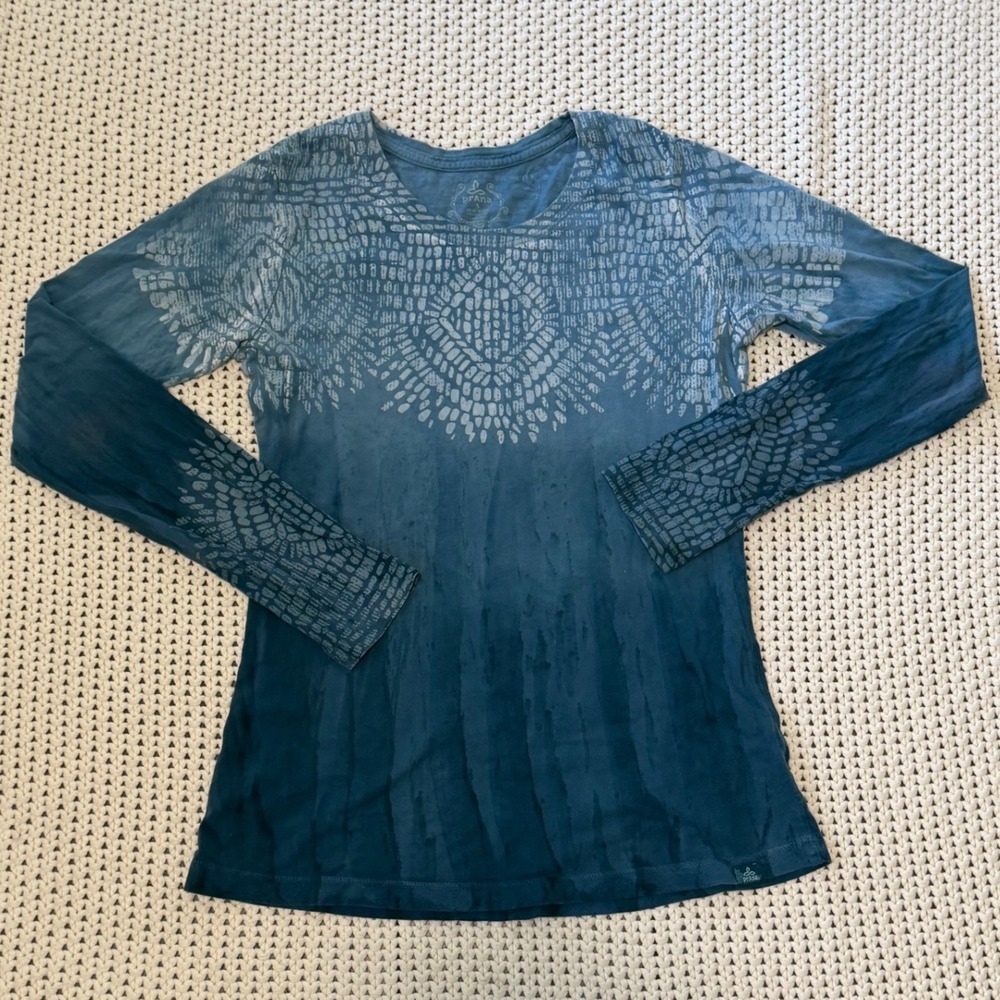 prAna Robyn Blue Ombre Organic Cotton Long Sleeve Lotus Shirt Small Yoga Boho